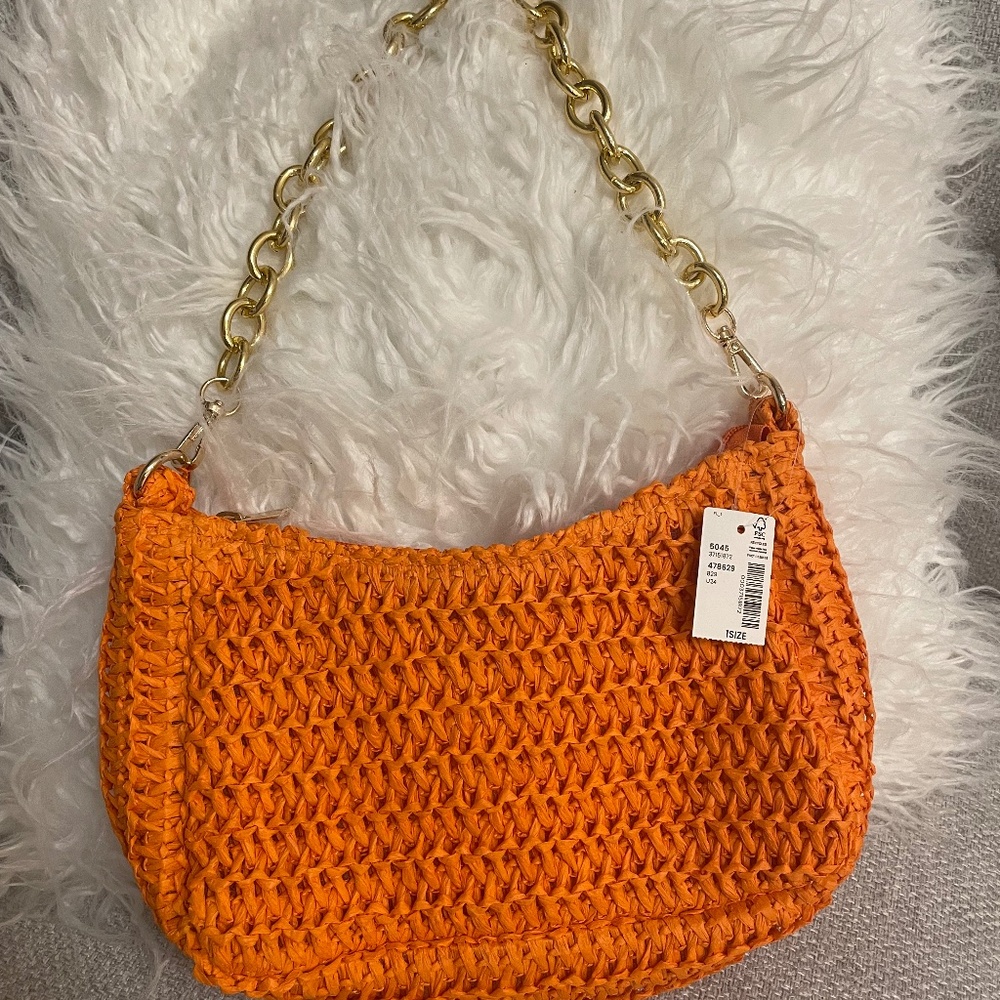 Orange Straw Shoulder Bag